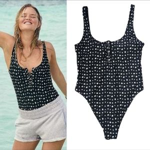 Aerie Swim LONG  One Piece-Black and White